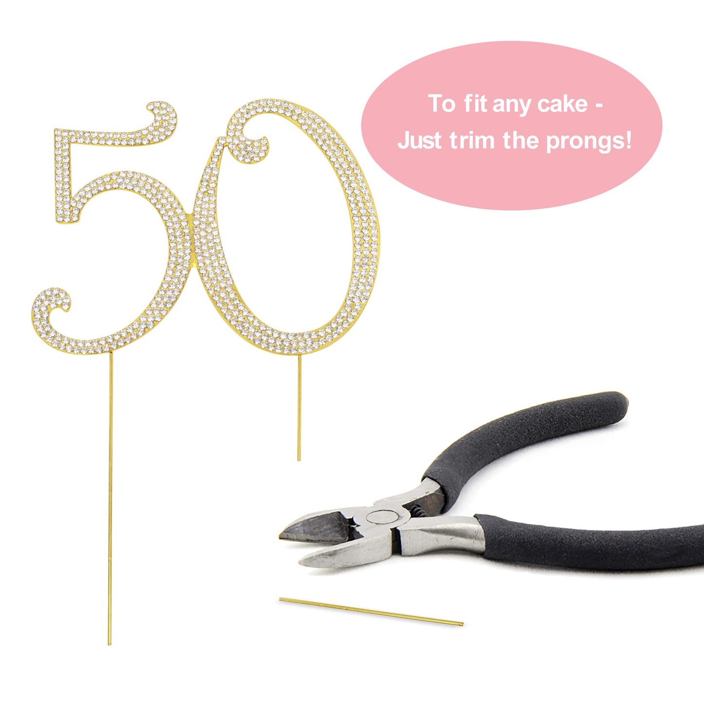 Crystal Creations 50 Cake Topper - Gold Metal Rhinestone Decoration, 10.98x6.5x0.2 Inch, Ideal for 50th Birthday or Anniversary