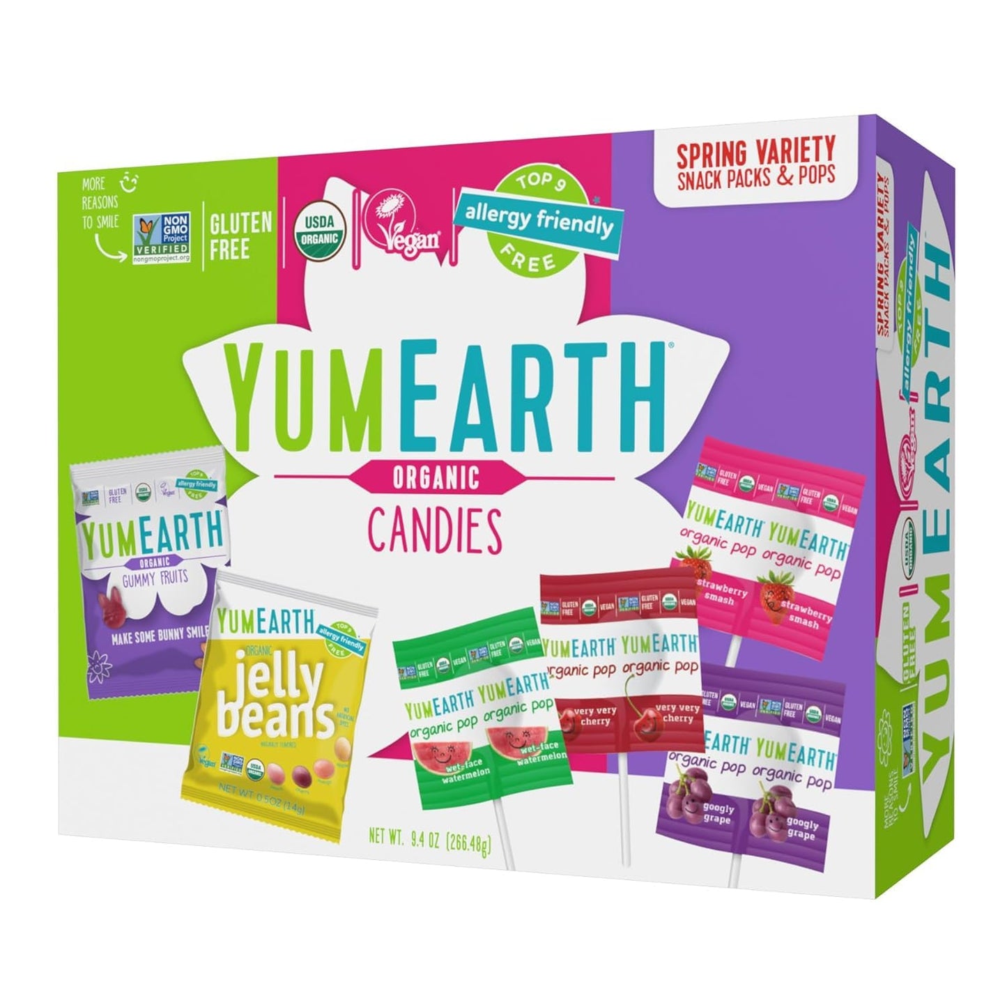 YumEarth Spring Candy Variety Box, 9.4 Ounce - Organic Gummy Fruits, Jelly Beans & Pops - Spring Fruit Flavors - Allergy Friendl