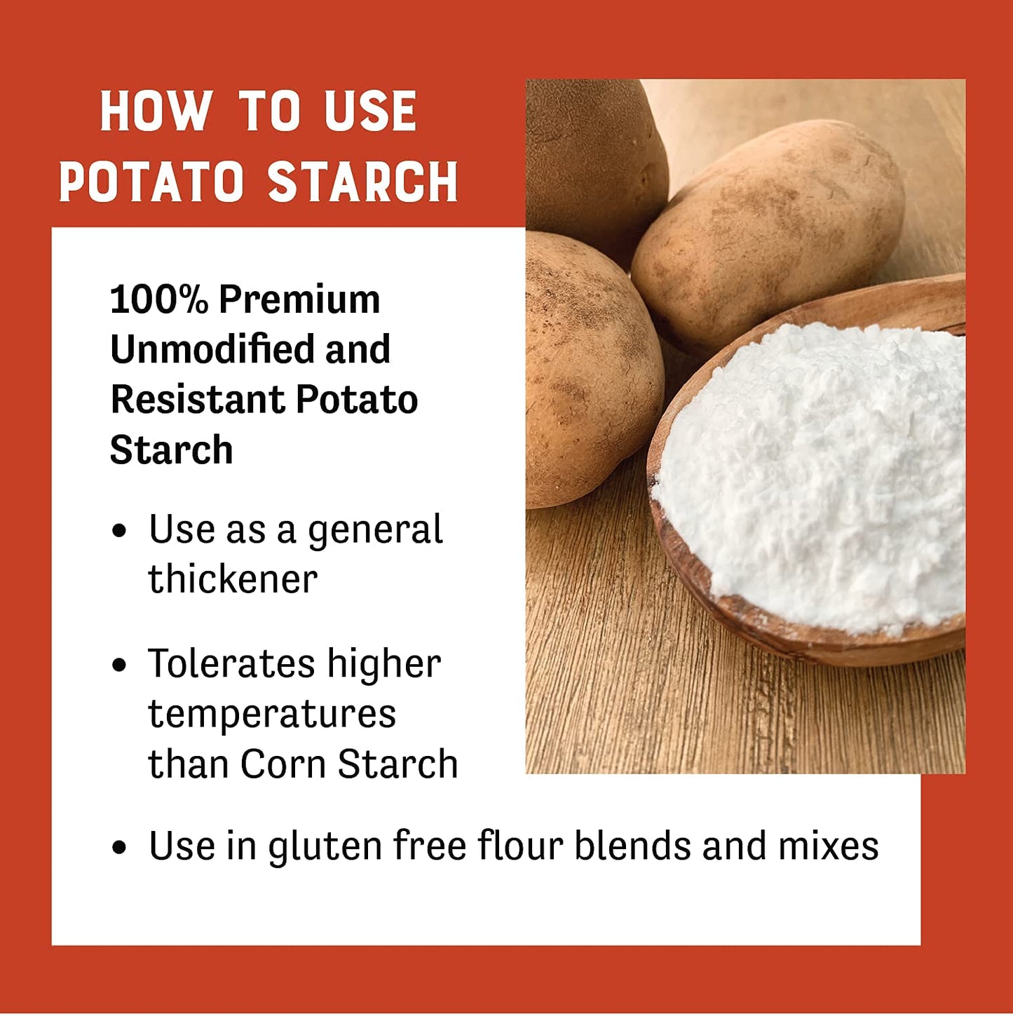 Judees Unmodified Potato Starch 2.5 Lb - Just One Ingredient - Great For Breading, Thickening, Cooking, And Baking - 100% Non-Gm