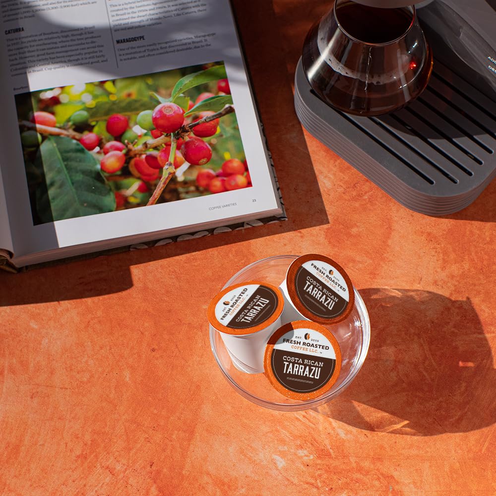 Fresh Roasted Coffee K-Cup Compatible Pods, Medium Roast, Costa Rican Tarrazu, 72 Count, Kosher, Coffee Color