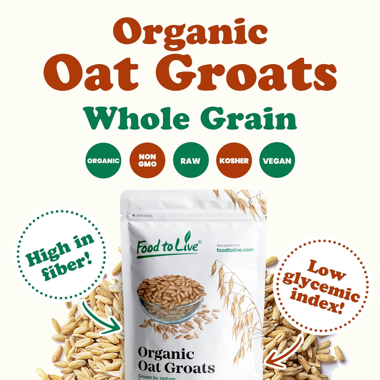 Food To Live Organic Oat Groats, 3 Pounds - 100% Whole Grain, Non-Gmo Seeds, Kosher, Raw, Non-Irradiated, Vegan, Bulk, Low Glycemic, Rich In Protein, Fiber, Copper And Manganese