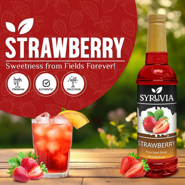 Syruvia Strawberry Syrup - Strawberry Syrup Flavor, 25.4 Fl Oz - Perfect For Cocktails, Ice Tea, Desserts, Italian Sodas, Ice An