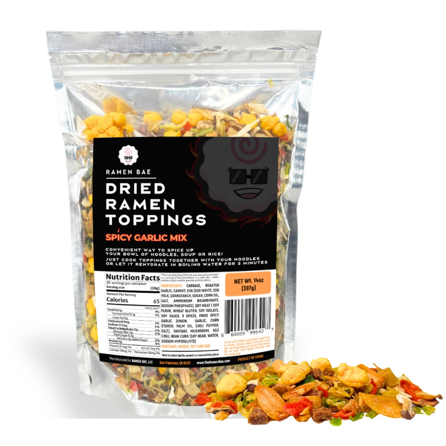 The Ramen Bae - Spicy Garlic Mix, Dried Ramen Toppings - Ramen Toppers - 14Oz