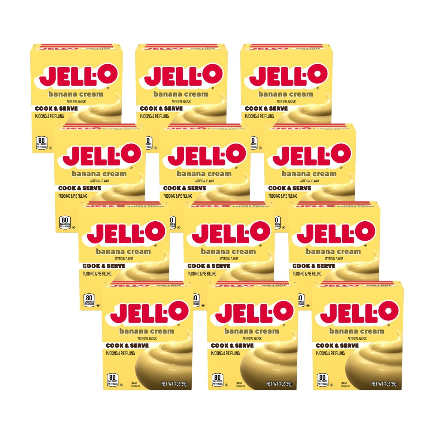 Jell-o Cook & Serve Pudding & Pie Filling Banana Cream 3 Oz (Pack of 12)