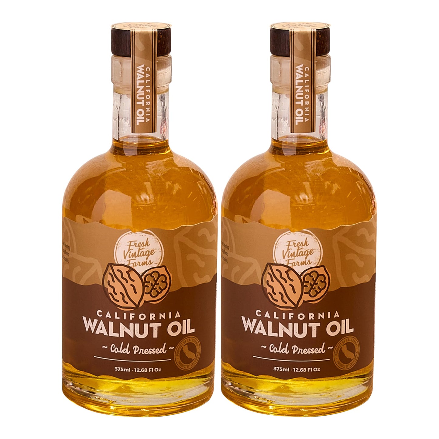 Fresh Vintage Farms 100% Undiluted Cold Pressed Walnut Oil | Wholesome & Nutritious Healthy Cooking Oil For Cooking Baking Grilling Dipping & Salads | Walnut Oil - 12.68 Fl Oz Pack Of 2