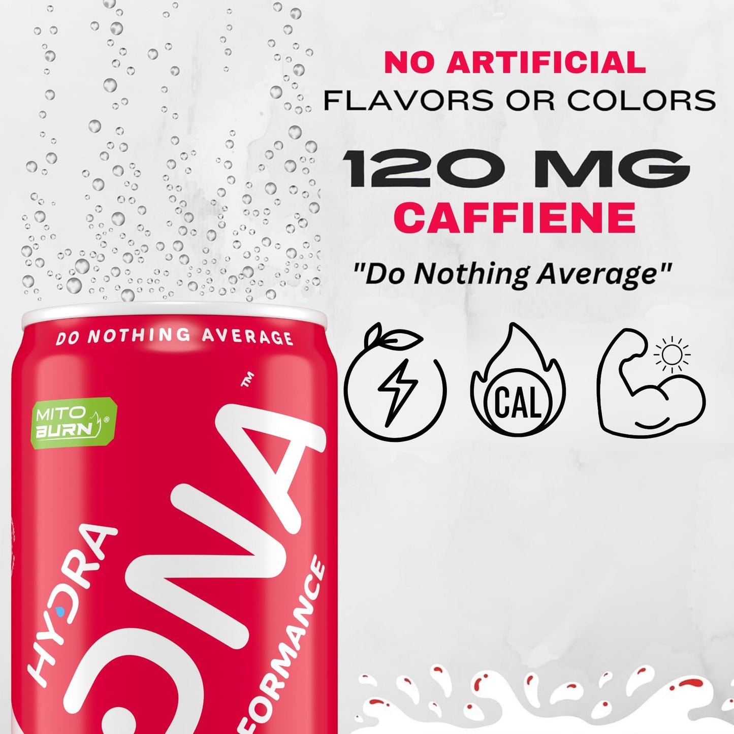 HYDRADNA Clean Performance Drink, Zero Sugar, 120 mg Organic Caffeine, Watermelon, 12 Fl Oz (Pack of 12)