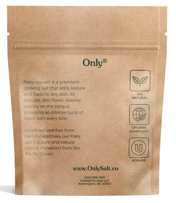 Only Organic Flaky Sea Salt - Fine Grain Kosher Salt, Unrefined, Rich In Minerals, Naturally Lower Sodium, 5 Oz Resealable Bag