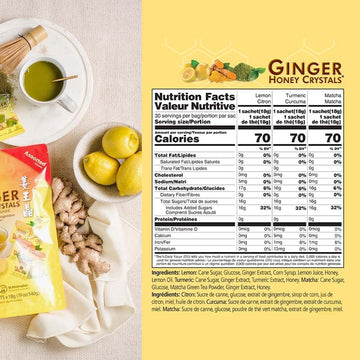 Prince of Peace Instant Ginger Honey Crystals in Assorted Flavors, Turmeric, Lemon, and Matcha, 30 Sachets - Instant Hot or Cold