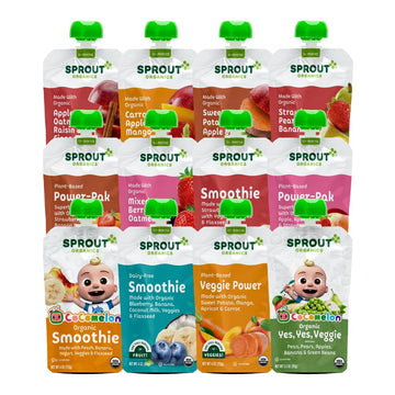 Sprout Organic Baby Food, Stage 2 Pouches, 12 Flavor Fruit Veggie & Grain Variety Sampler, 3.5 Oz (Pack Of 12)
