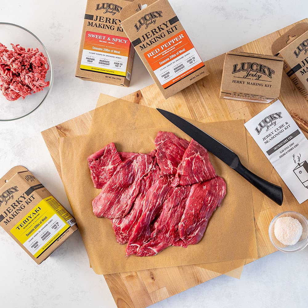 Lucky Beef Jerky Spicy DIY Jerky Seasoning Kit - 12oz - Includes Red Pepper, Black Pepper, Sweet & Spicy