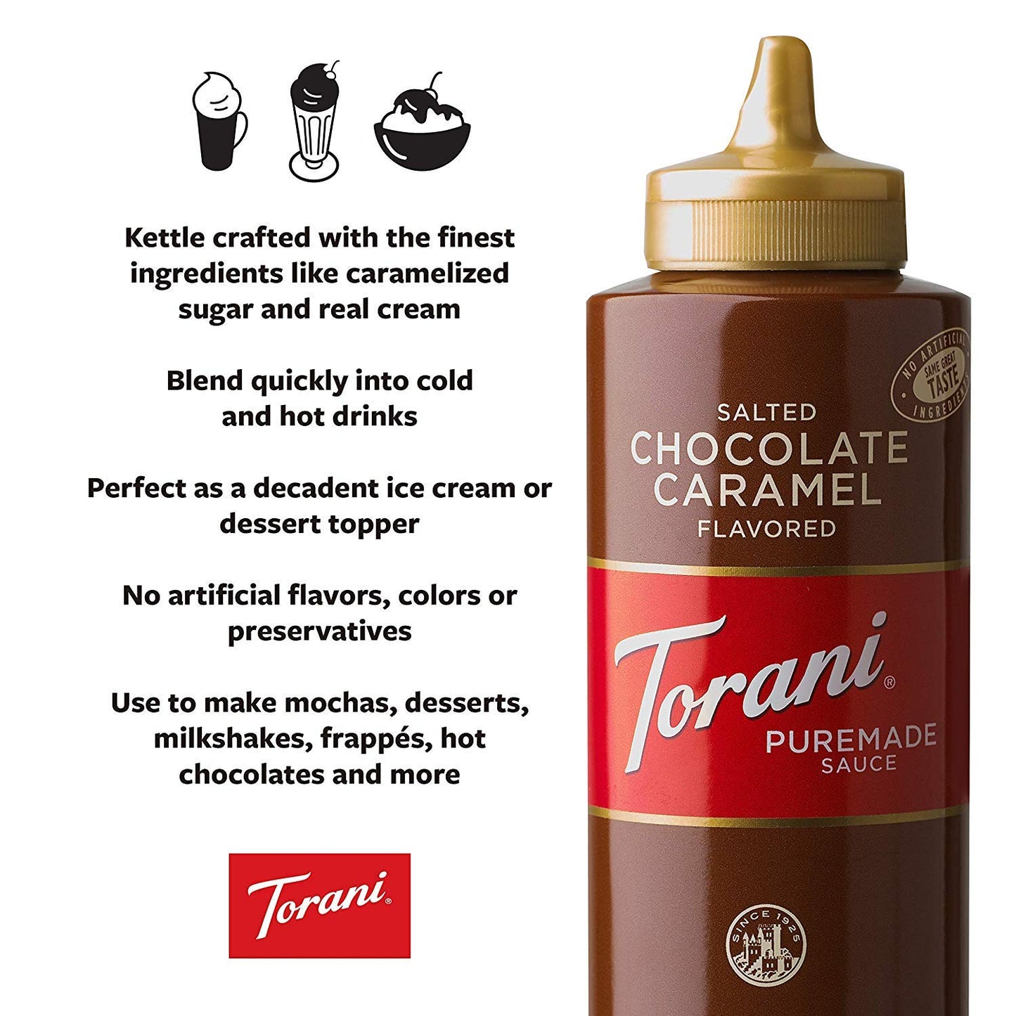 Torani Puremade Sauce, Salted Chocolate Caramel, 16.5 Ounces