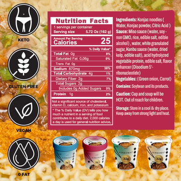 Kldscp Konjac Noodles Instant Miso Soup Cup - Low Carb Shirataki Angel Hair Pasta, Gluten-Free Shirataki Noodle Asian Ramen With