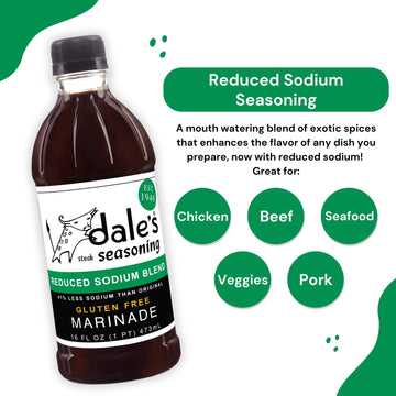 Dales Gourmet Reduced Sodium Steak Seasoning & Marinade, 16 oz Bottles, Cholesterol Free, Gluten Free, Pack of 6