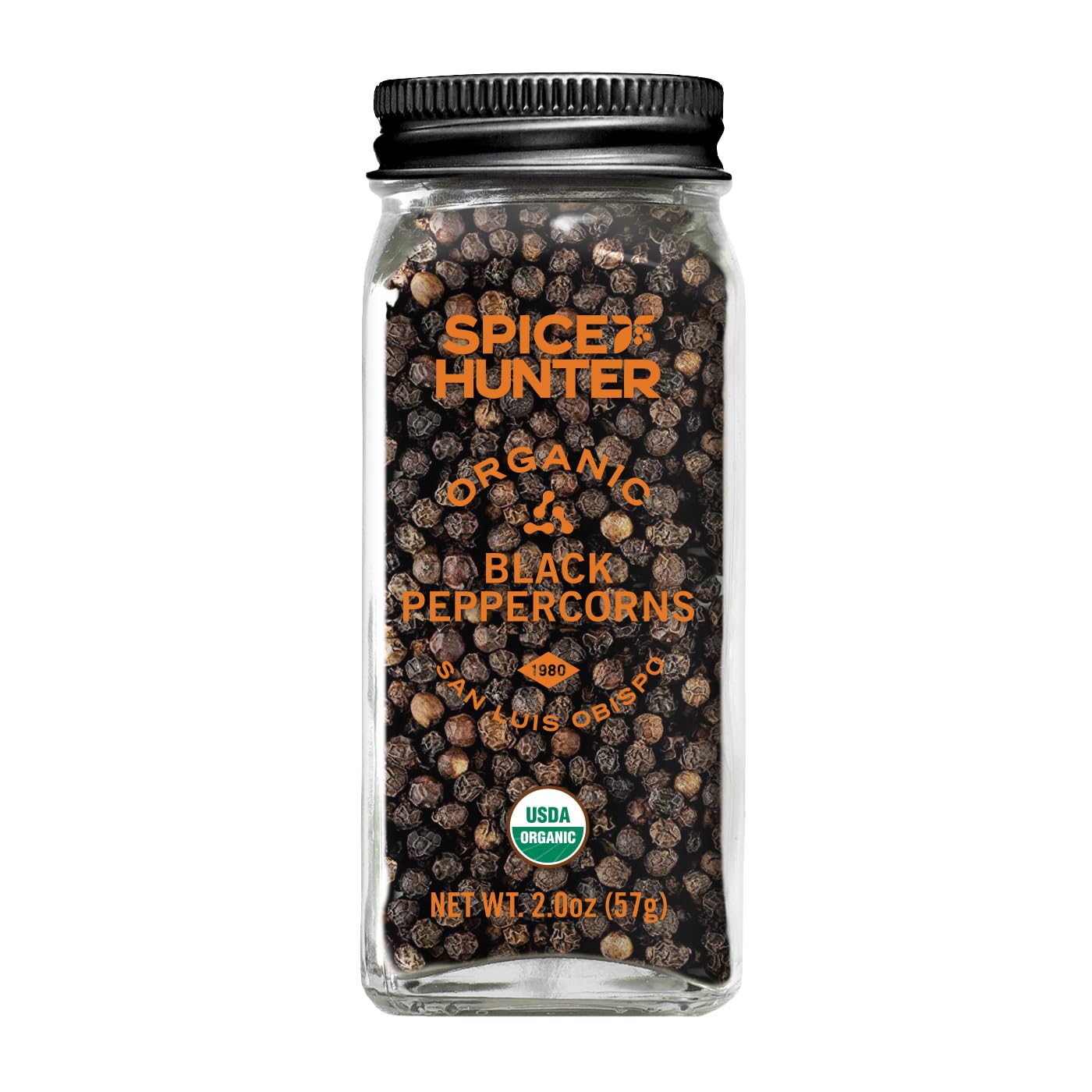 The Spice Hunter Peppercorns, Black, Whole, Organic, 2-Ounce Jar