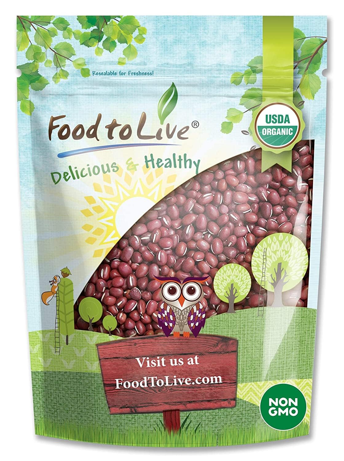 Food to Live Organic Adzuki Sprouting Beans, 8 Ounces - Whole Raw Dried Azuki Beans (Red Mung Beans), Non-GMO, Kosher, and Vegan