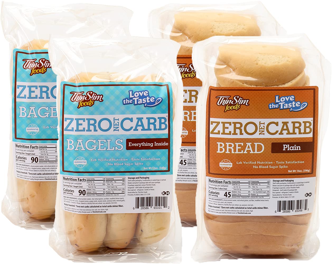 ThinSlim Foods Keto Bagel and Keto Bread Bundle | Everything-Inside Bagels 2pack + Plain Bread 2pack (4 Packs Total)
