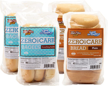 ThinSlim Foods Keto Bagel and Keto Bread Bundle | Everything-Inside Bagels 2pack + Plain Bread 2pack (4 Packs Total)