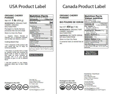 Food To Live Organic Tart Cherry Powder, 1 Pounds – Non-Gmo, Raw, Kosher, Vegan Superfood, Bulk, Rich In Antioxidants, Great For Juices, Drinks, And Smoothies, Contains Maltodextrin