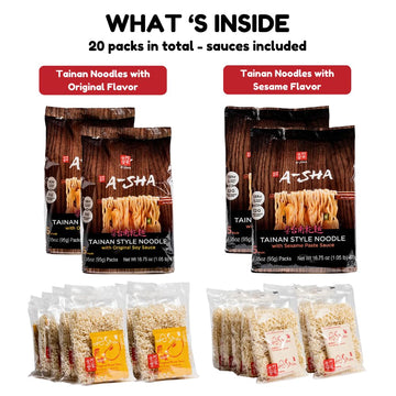 A-Sha Tainan Variety Pack (2 Flavors, 20 Count), Vegan, Air-Dried, 11G Of Plant-Based Protein, Thin Sized Noodles