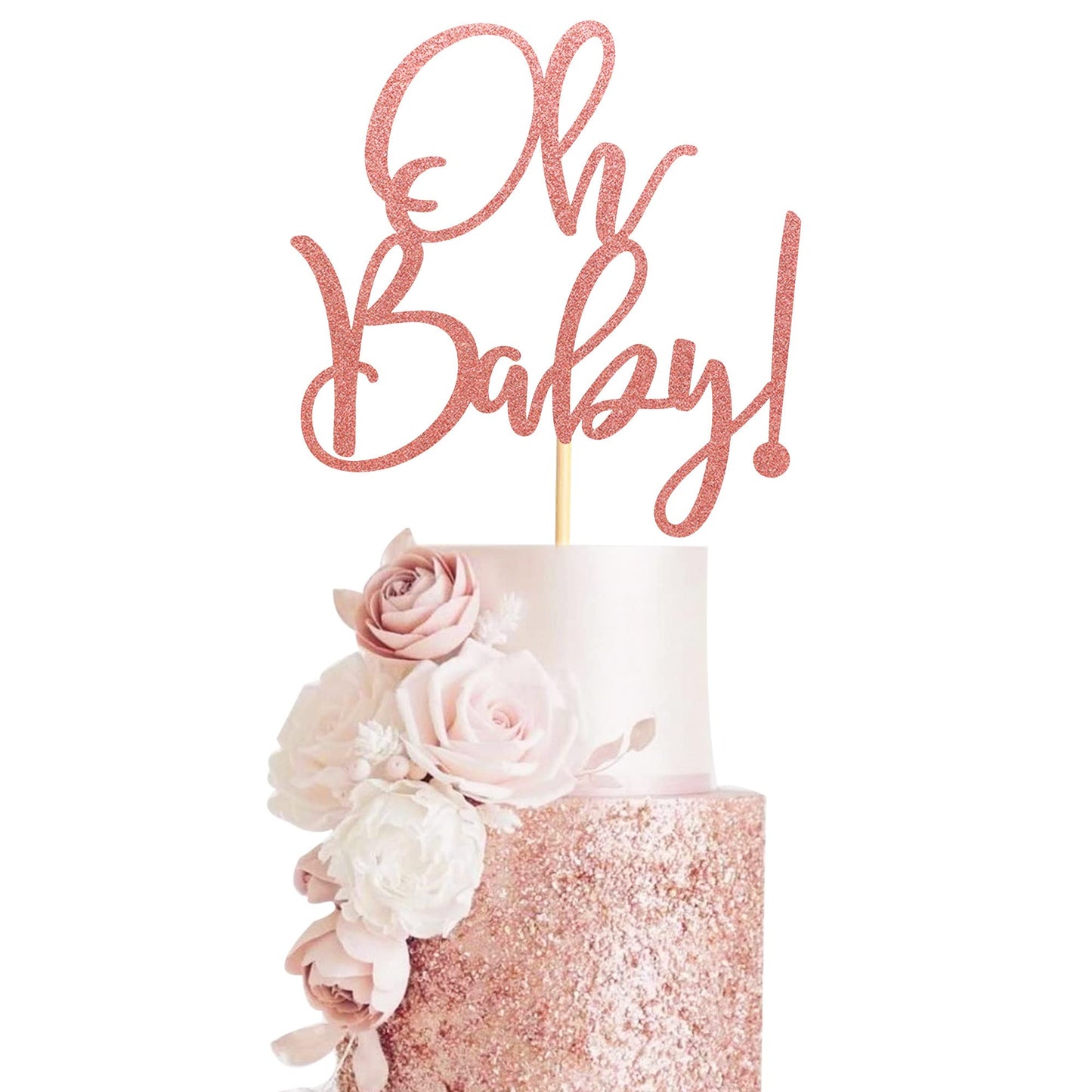 Arthsdite Oh Baby Cake Toppers Baby Shower Cake Picks For Celebrating Baby Shower Kids Birthday Party Decoration Supplies - Rose Gold Glitter