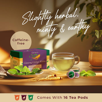 Gya Tea Co Ginkgo Biloba And Ginseng Herbal Tea Pod (16 Ct) - Decaf Wellness Tea For Energy, Relaxing & Digestive Health