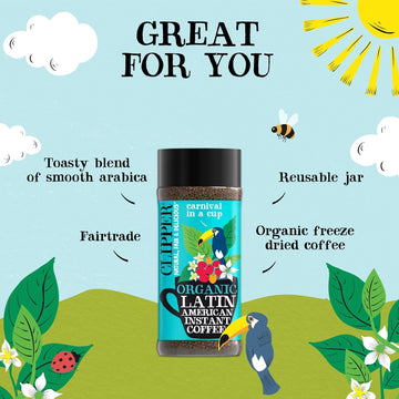 Clipper Coffee: Organic Latin American Instant Coffee - Medium Roast Coffee, Freeze Dried & Ethically Sourced - 6 Pack, 100G Per