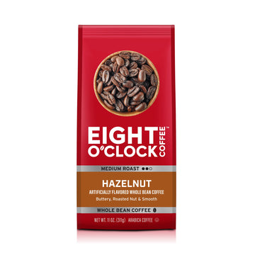 Eight O'Clock Coffee Hazelnut, 11 Ounce (Pack Of 6), Medium Roast Whole Bean Coffee, Buttery, Smooth & Nutty, 100% Arabica