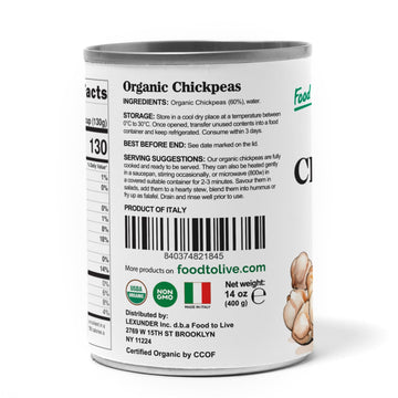 Food To Live Organic Canned Chickpeas, 14 Oz (Pack Of 12) - Unsalted Non-Gmo Garbanzo Beans. Vegan. Good Source Of Fiber And Pro