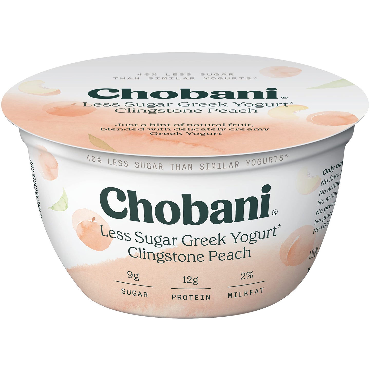 Chobani Less Sugar Low-Fat Greek Yogurt Clingstone Peach 5.3Oz