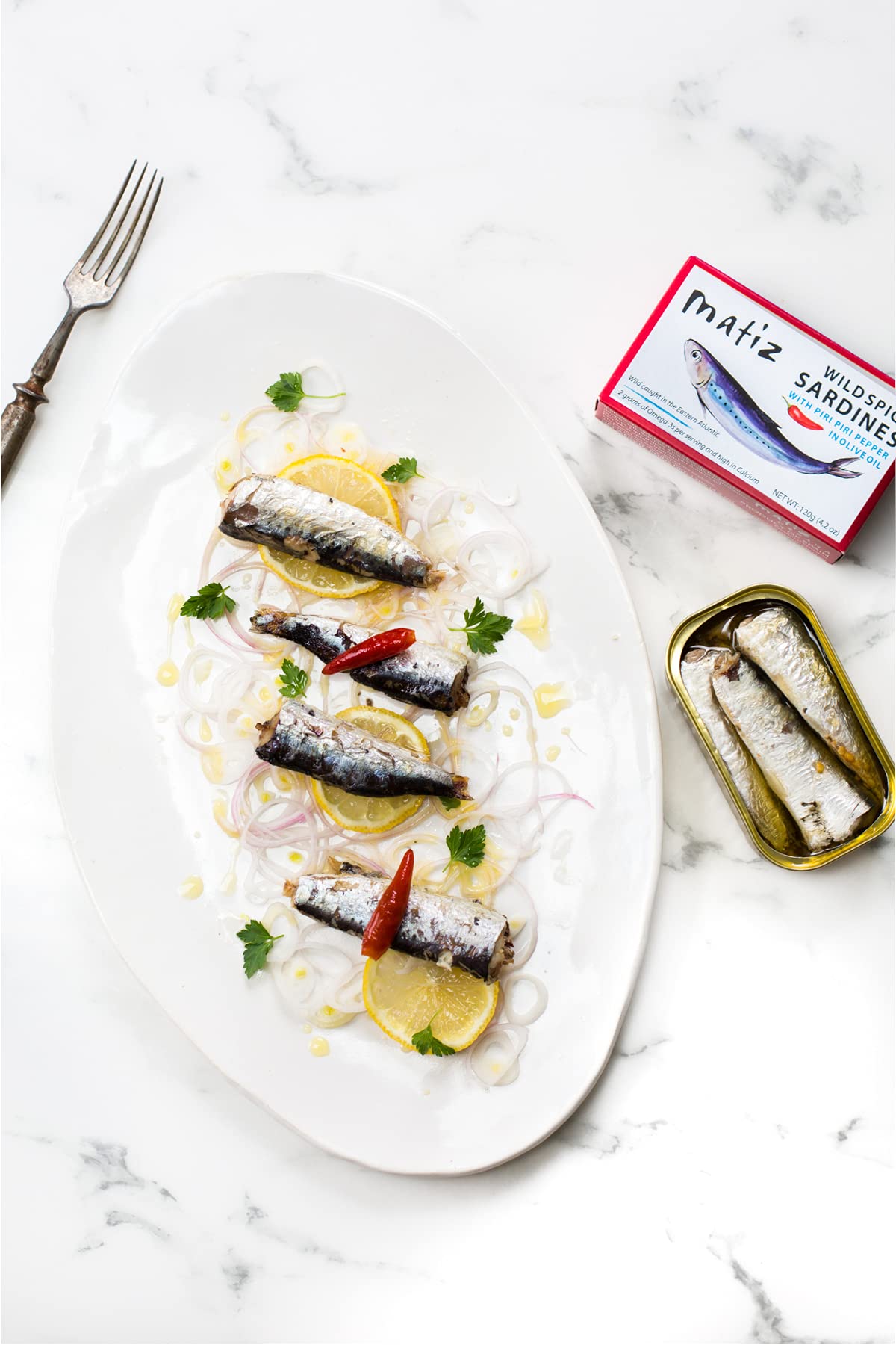 Matiz Spicy Wild Spanish Sardines in Olive Oil and Piri Piri Pepper, 4.2 oz (12 Pack) | Imported from Spain | Wild-Caught and Ha