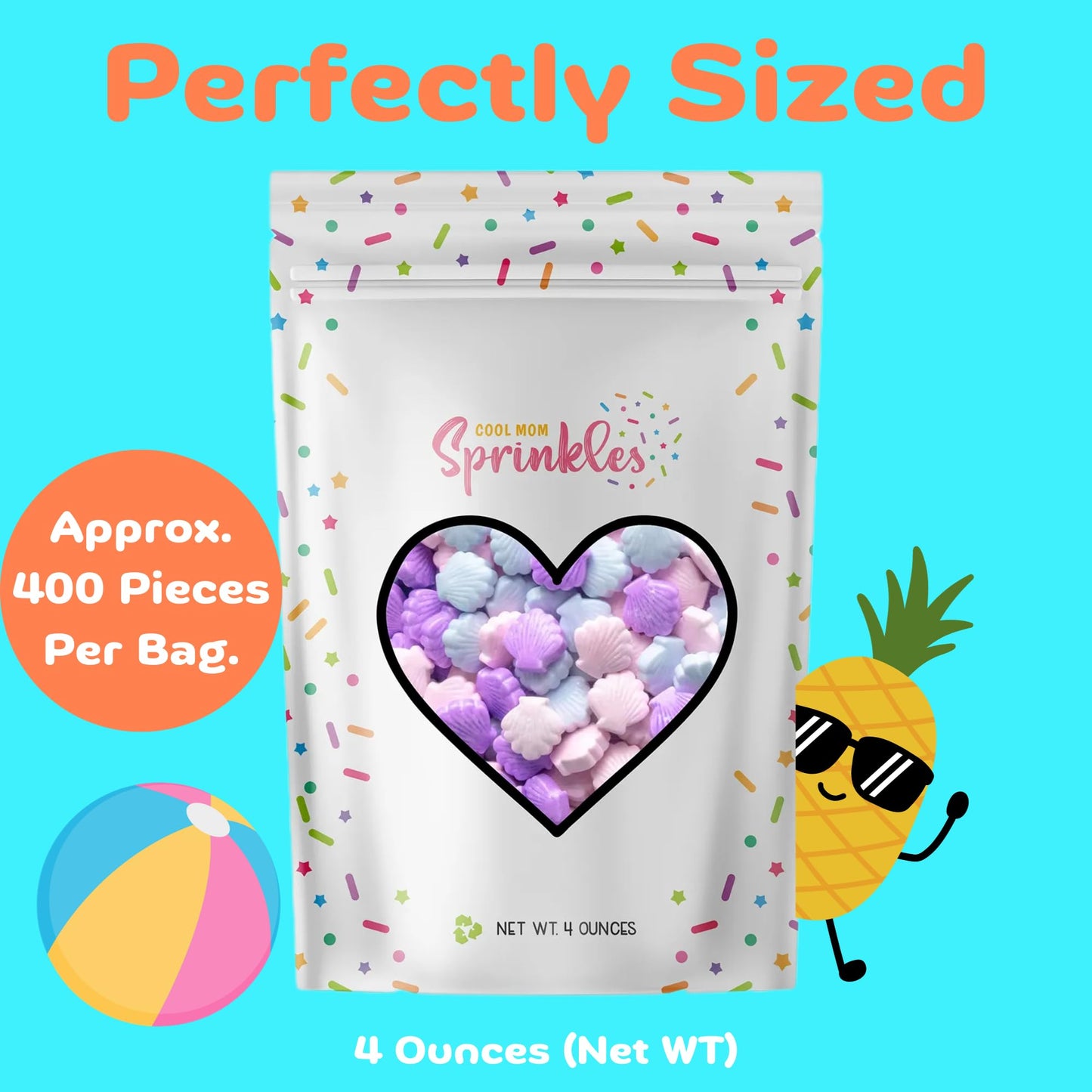 Cool Mom Sprinkles Seashell Sprinkles (4 Oz.) - Tropical Beach Summer Themed Sprinkles For Decorating Ocean Cakes, Cupcakes, Coo