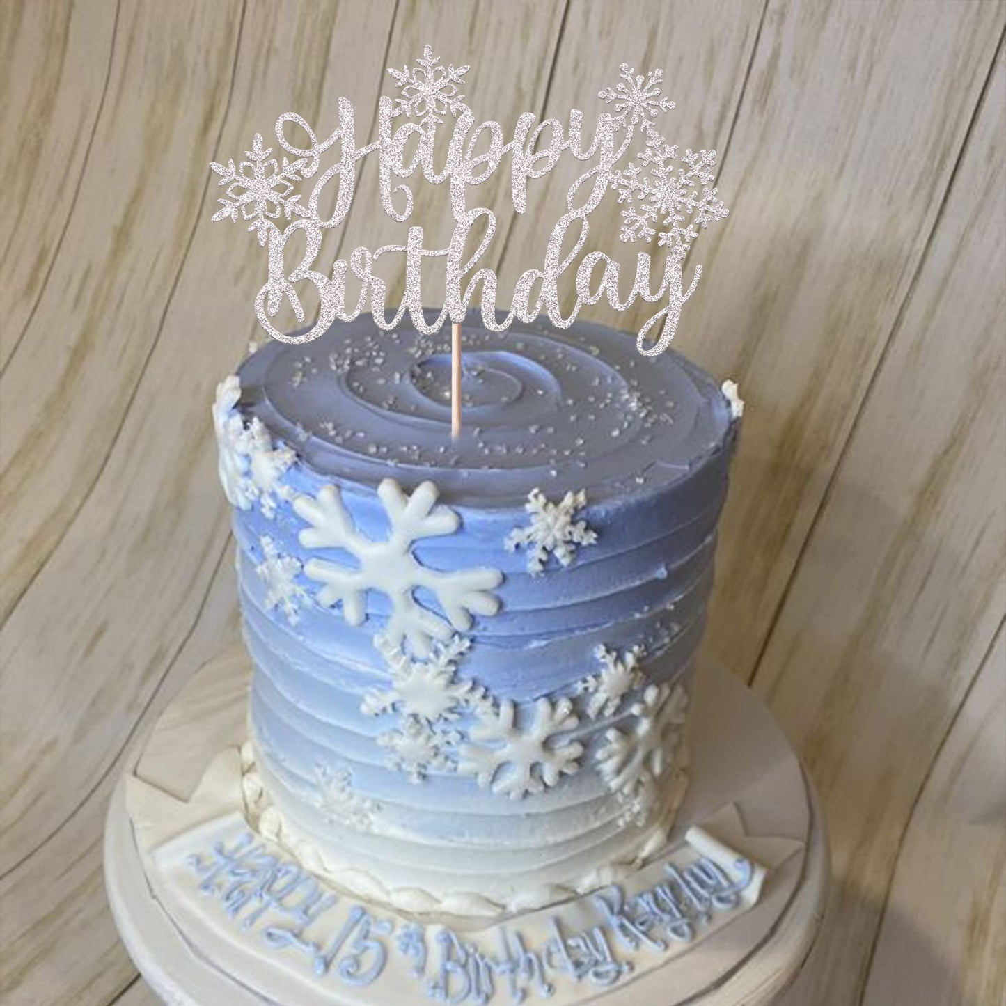 Rssta i Snowflake Happy Birthday Cake Topper Glitter Winter Theme Silver, Model: xm138-silver, Baby Shower Decorations
