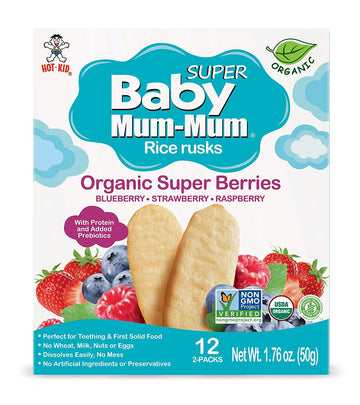 Baby Mum-Mum Organic Rice Rusks Baby Snacks - Super Berries Flavor (Pack Of 6) | Infant Teething Biscuits - Non-Gmo, Gluten Free