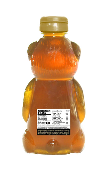 Nature'S Goodness Teddy Bear Honey - 12 Oz Squeeze Bottle, Pure Real Golden Wildflower Honey For Tea, Baking & Cooking