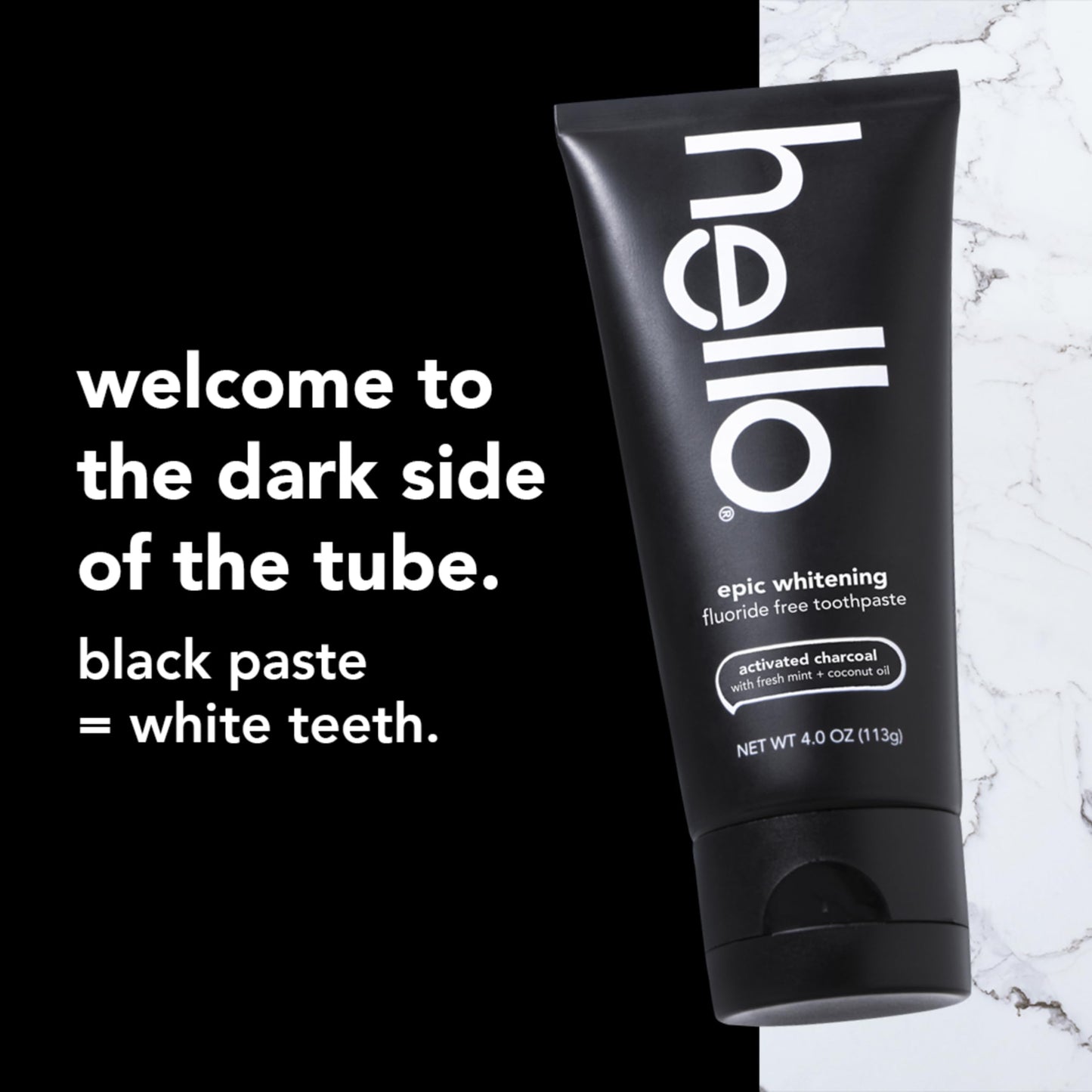 Hello Activated Charcoal Epic Teeth Whitening Fluoride Free Toothpaste, Fresh Mint And Coconut Oil, Vegan, Sls Free, Gluten Free