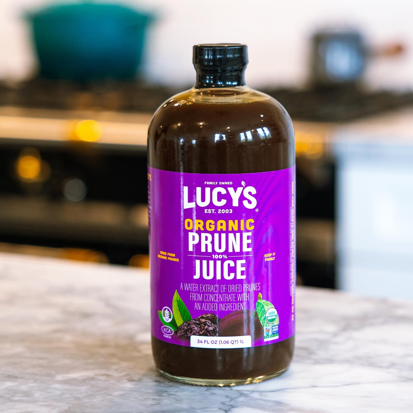 Lucy'S Family Owned - American Prunes Organic 99% Pure Prune Juice, 34 Oz. Glass Bottle (Pack Of 2)