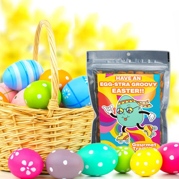 Extra Groovy Easter Gourmet Snack Mix Salty Crunchy Healthy Basket Fillers for Teens 60s Retro Vintage Dyed Egg Roller Skates Pe