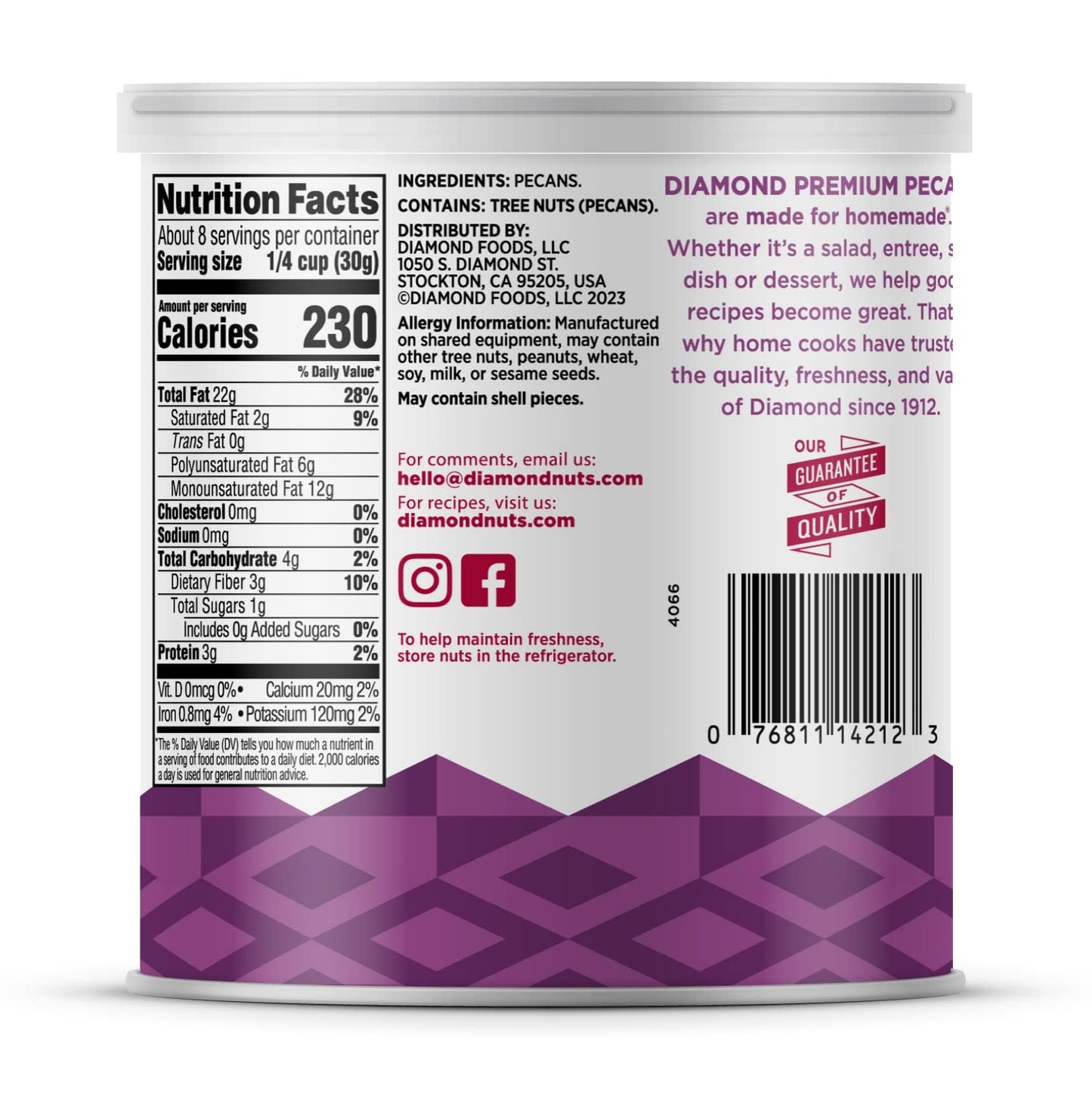 Diamond Of California Shelled Pecan Halves, 8 Oz