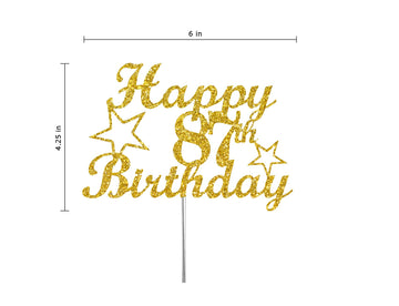 RokAPary 87th Birthday Cake Topper, Gold Glitter, Sturdy Double-Sided Acrylic, Premium Quality, Model RCT217
