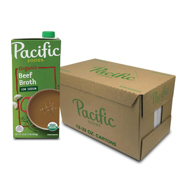Pacific Foods Low Sodium Organic Beef Broth, 32 oz Carton (12 Pack)