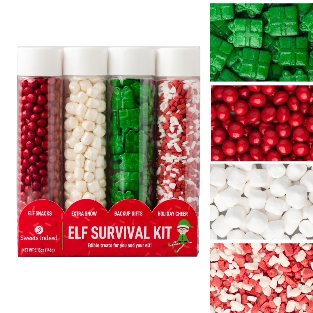 Sweets Indeed Holiday Elf Candy Topper 4-Pack - Marshmellows, Crumblefetti Candy Toppings for Ice Cream, Cupcakes, Hot Cocoa & C