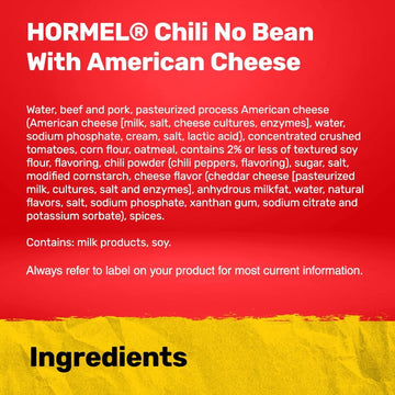 HORMEL Chili No Bean with American Cheese No Artificial Ingredients 15 Oz 12 Pack