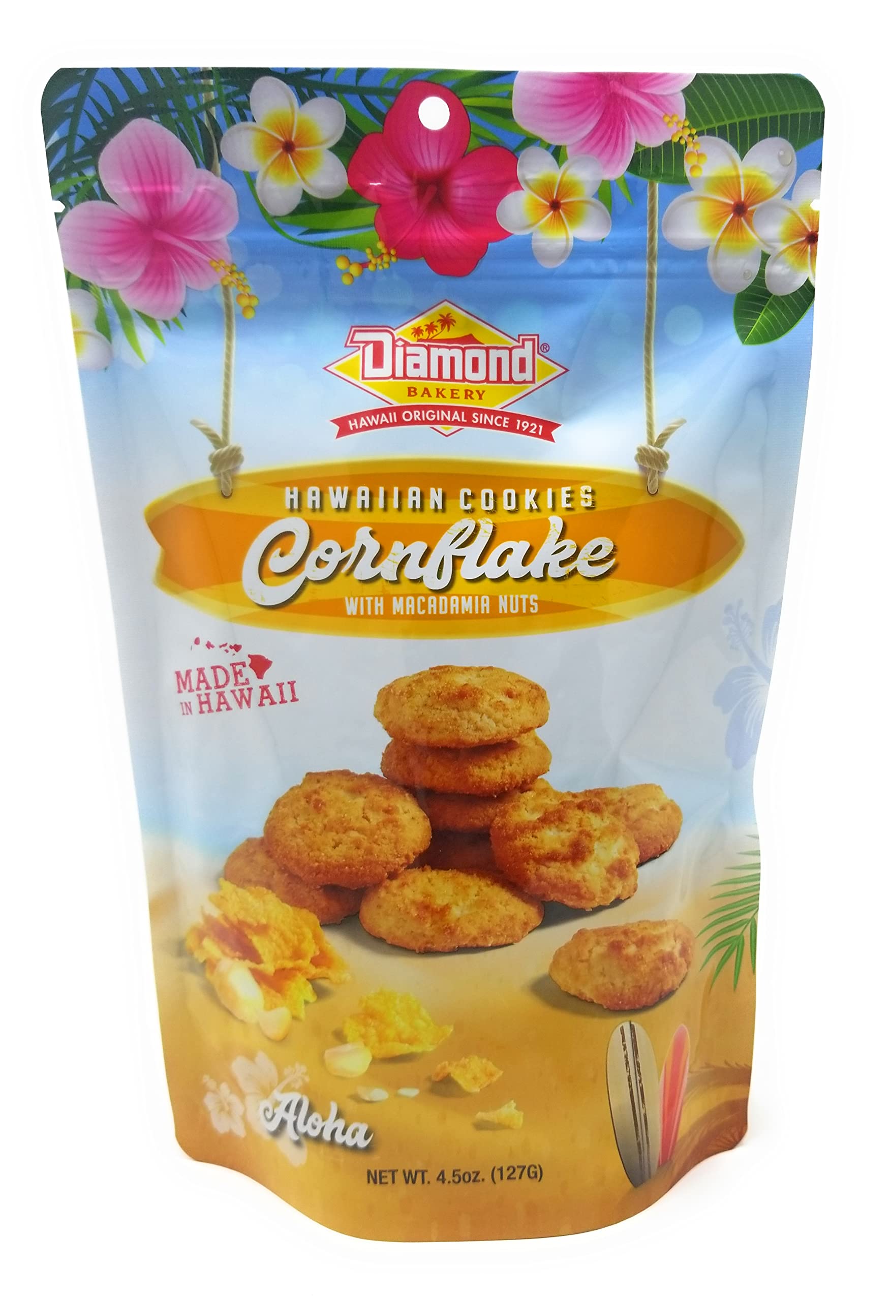 Diamond Bakery Hawaiian Cookies Cornflake With Macadamia Nuts 4.5 Oz (127G) Resealable Pouch