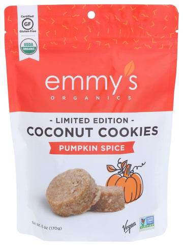Emmy's, Cookie Coconut Pumpkin Spice Organic, 6 Ounce (Pack of 8) | Gluten-Free Organic Cookies, Vegan, Paleo-Friendly