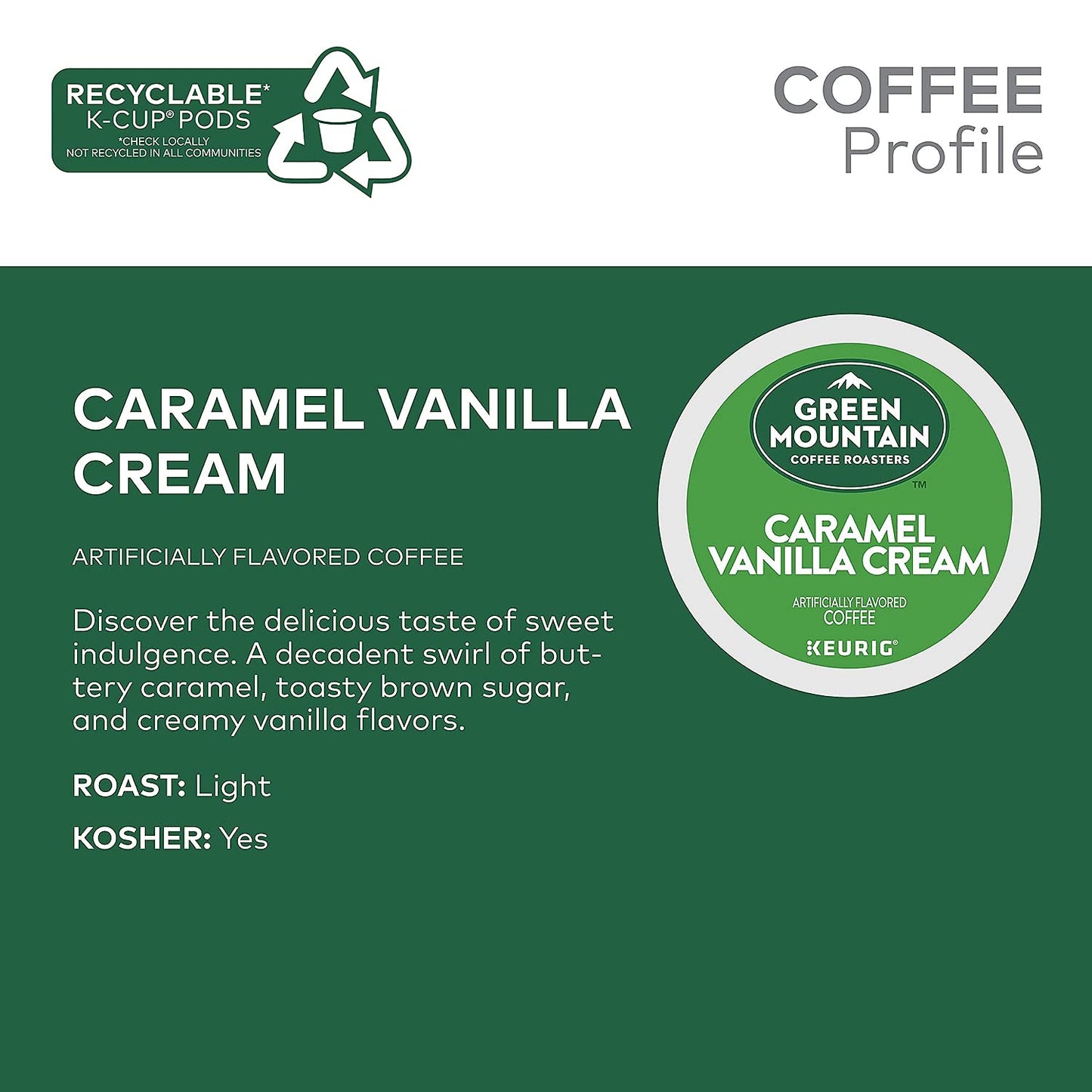 Green Mountain Coffee Roasters 6700Ct Caramel Vanilla Cream Coffee K-Cups, 96/Carton
