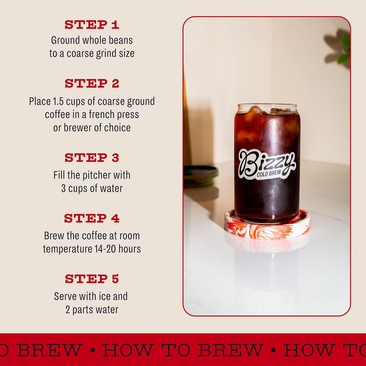 Bizzy Organic Cold Brew Coffee, Smooth & Sweet Blend, Whole Bean, Medium Roast, 80 Oz, 100% Arabica, Model S-6301-SAS-B2C