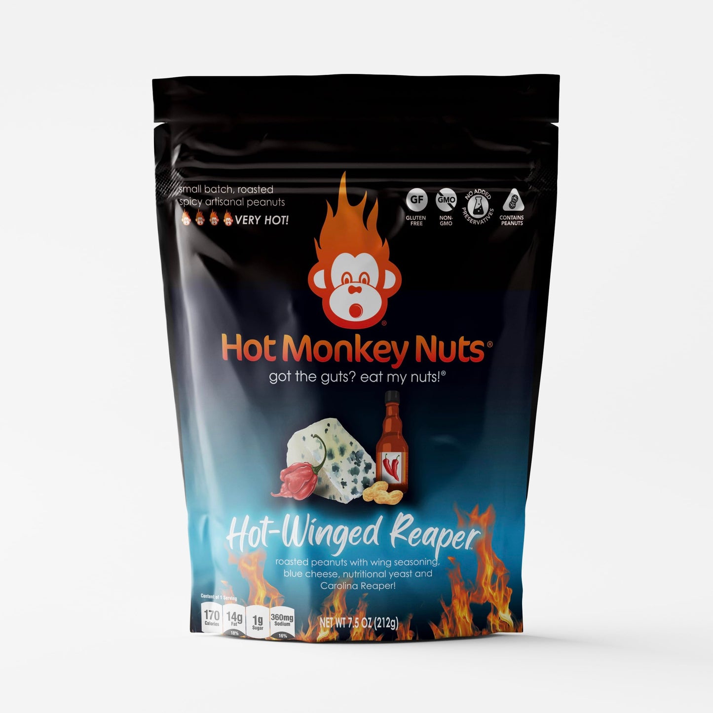 Hot Monkey Nuts Spicy Artisanal Peanuts | 3-Pack Very Spicy Peanuts | Hot-Winged Reaper, Curry Up, I'M On Fire, & 3-Alarm Garlic