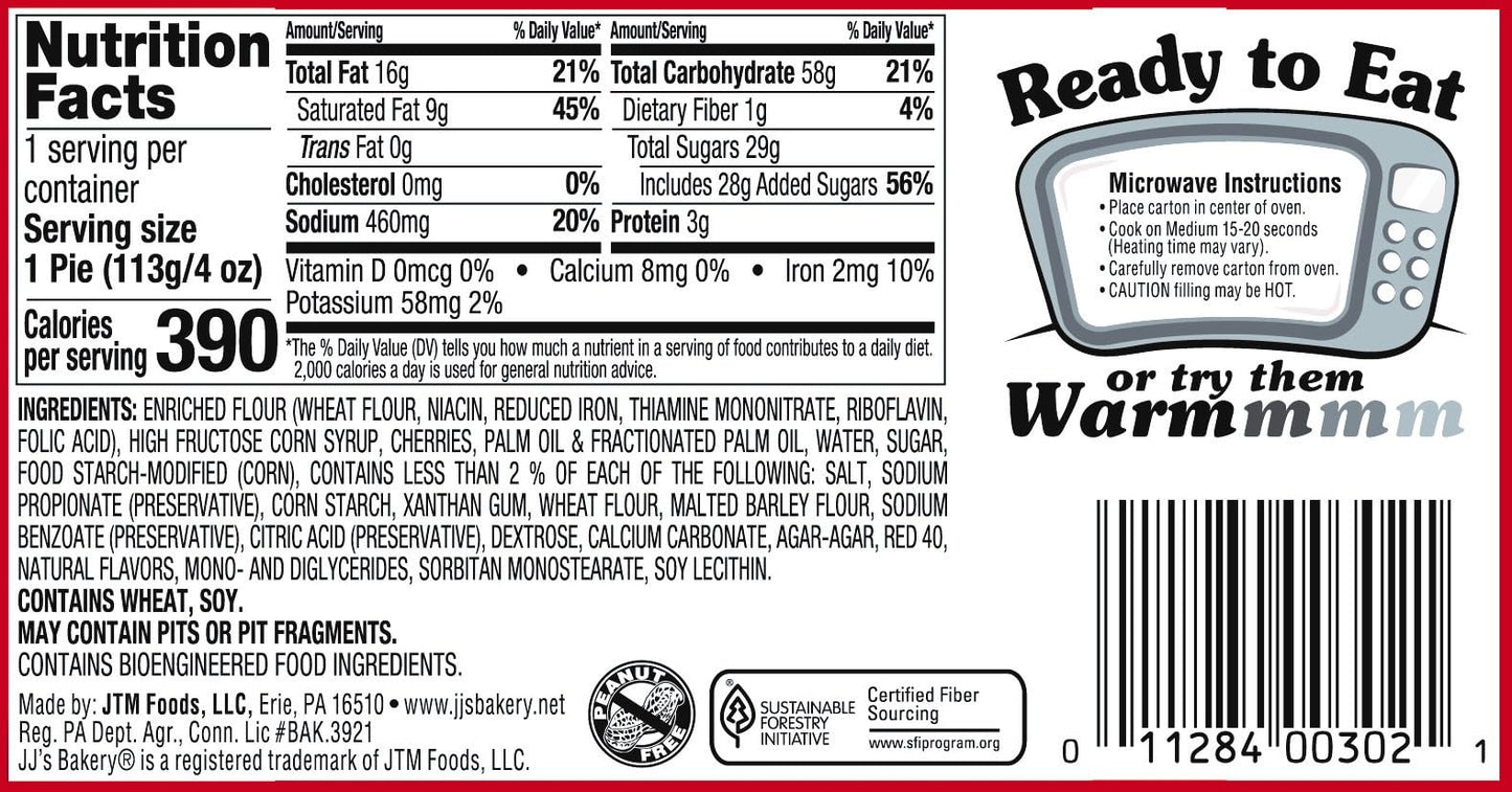 Jj'S Bakery Cherry Pie Snack Pies, Individual Dessert, Fresh-Baked, Nut-Free, Kosher Parve, 4 Oz Each (Pack Of 12)