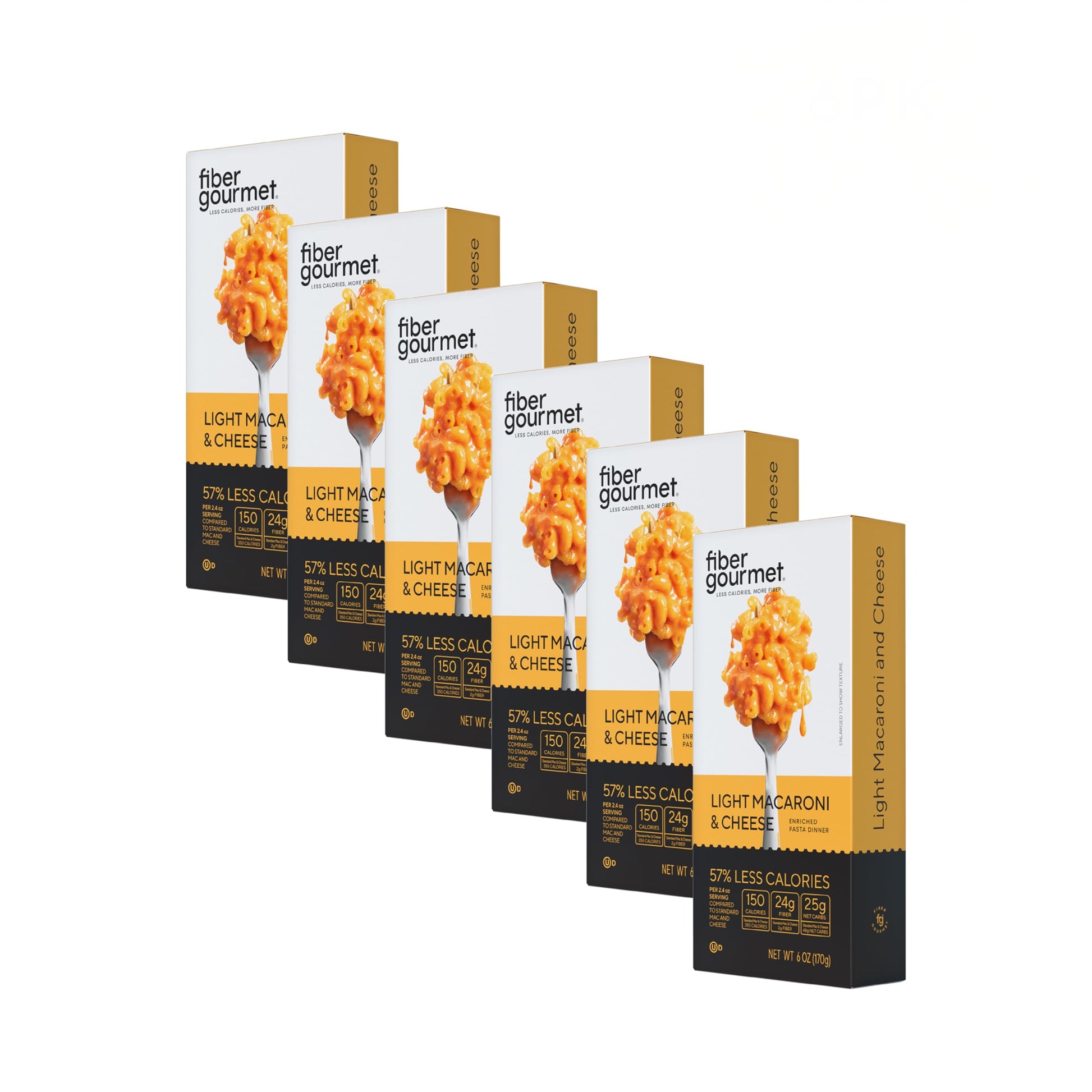Fiber Gourmet Mac And Cheese - Fiber-Rich, Low-Calorie Instant Pasta - Made In Us, Kosher, And Has Zero Artificial Colors Or Flavors - Pack Of 6 X 6Oz