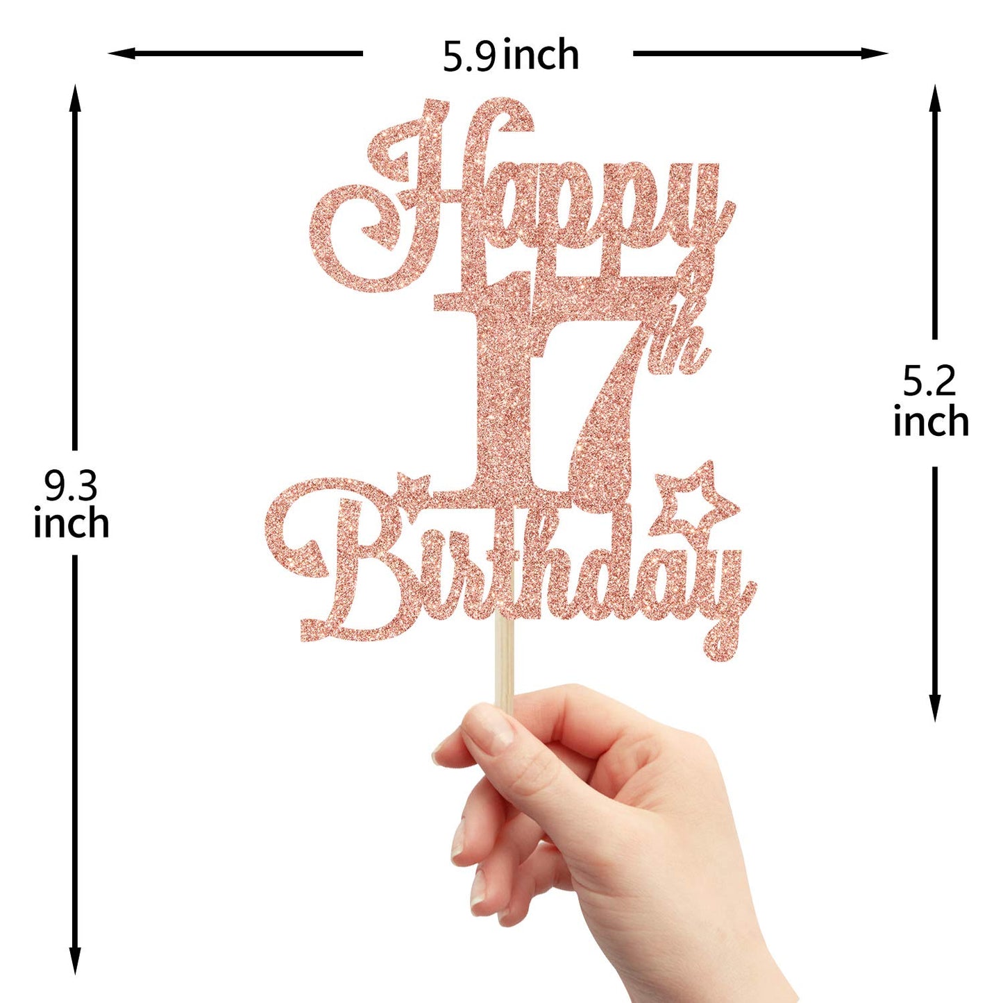 Happy 17Th Birthday Cake Topper, Cheers To 17 Years, Hello 17, 17Th Birthday Anniversary Party Decorations Rose Gold Glitter.